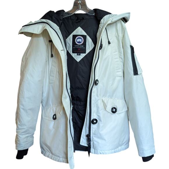 Canada Goose Montebello Down Parka Jacket Pearl White Fur Hood Arctic Coat Small - Picture 4 of 9